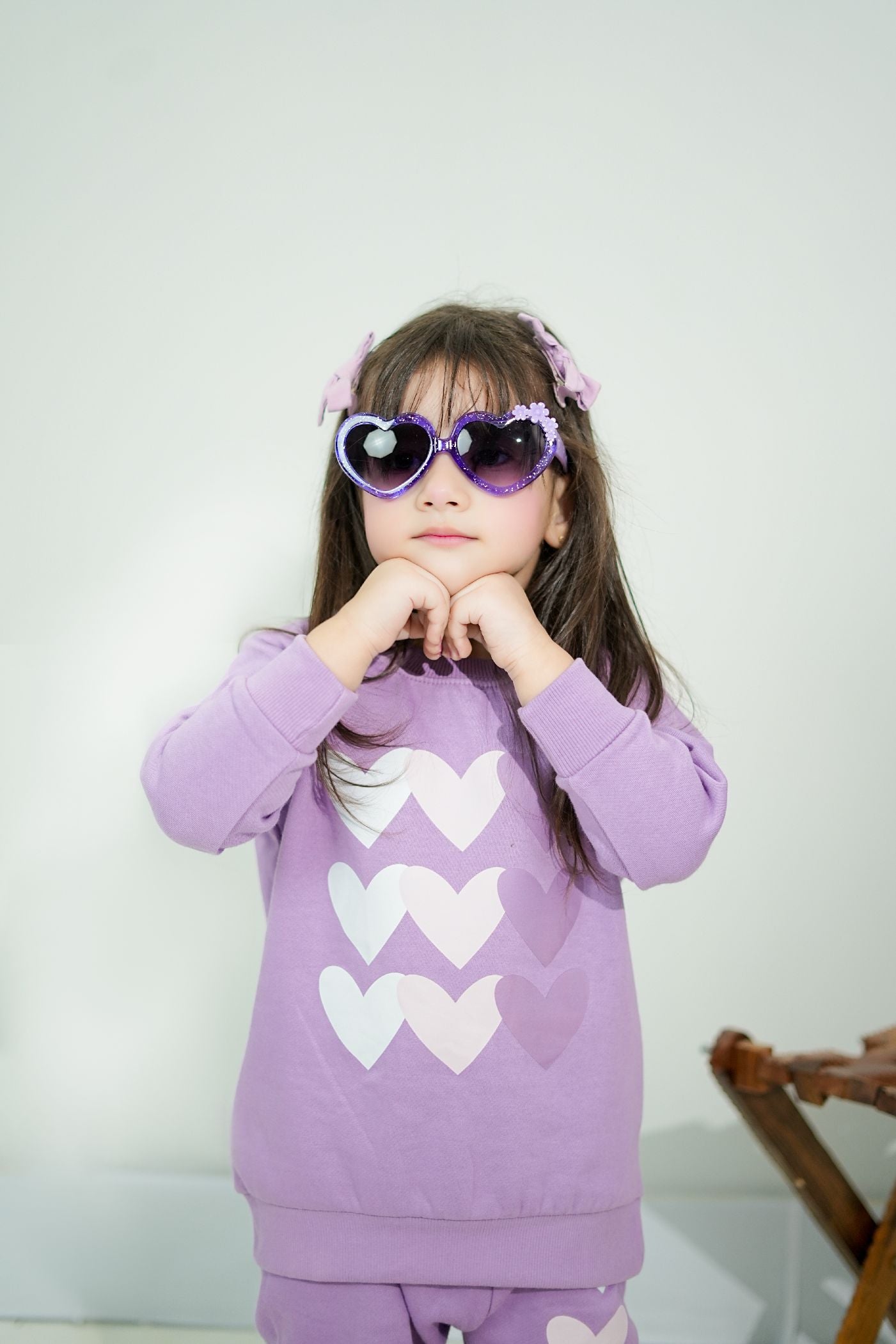 Plush Round Neck - Hearts Fleece Basic Set Purple