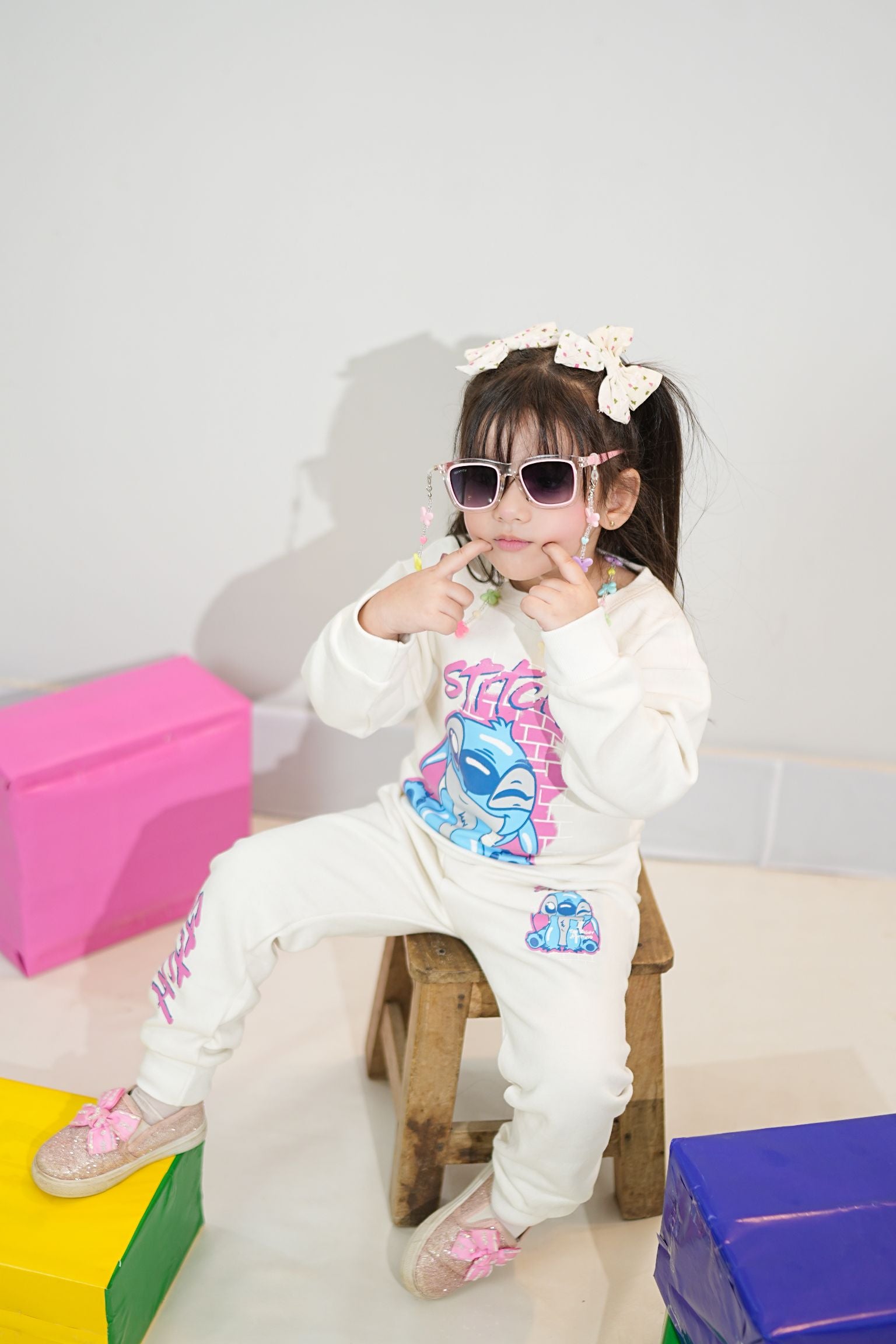 Plush  Fleece Shirt & Trouser - Stitch in White