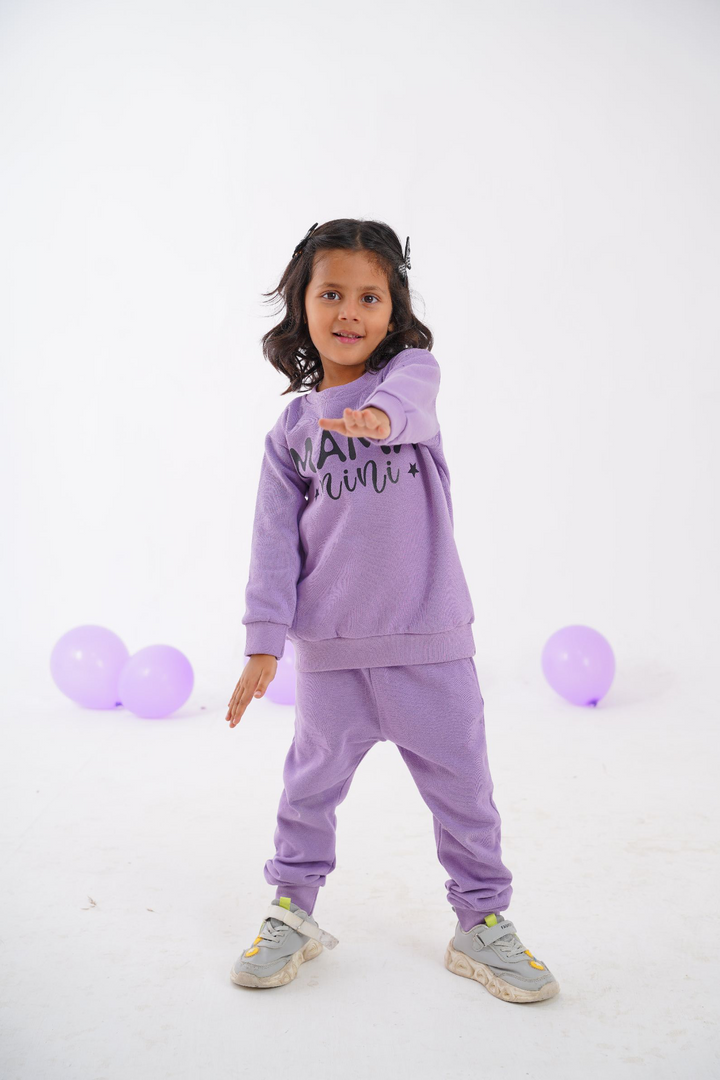 Plush Round Neck - Mama's Mini Fleece Basic Set Purple