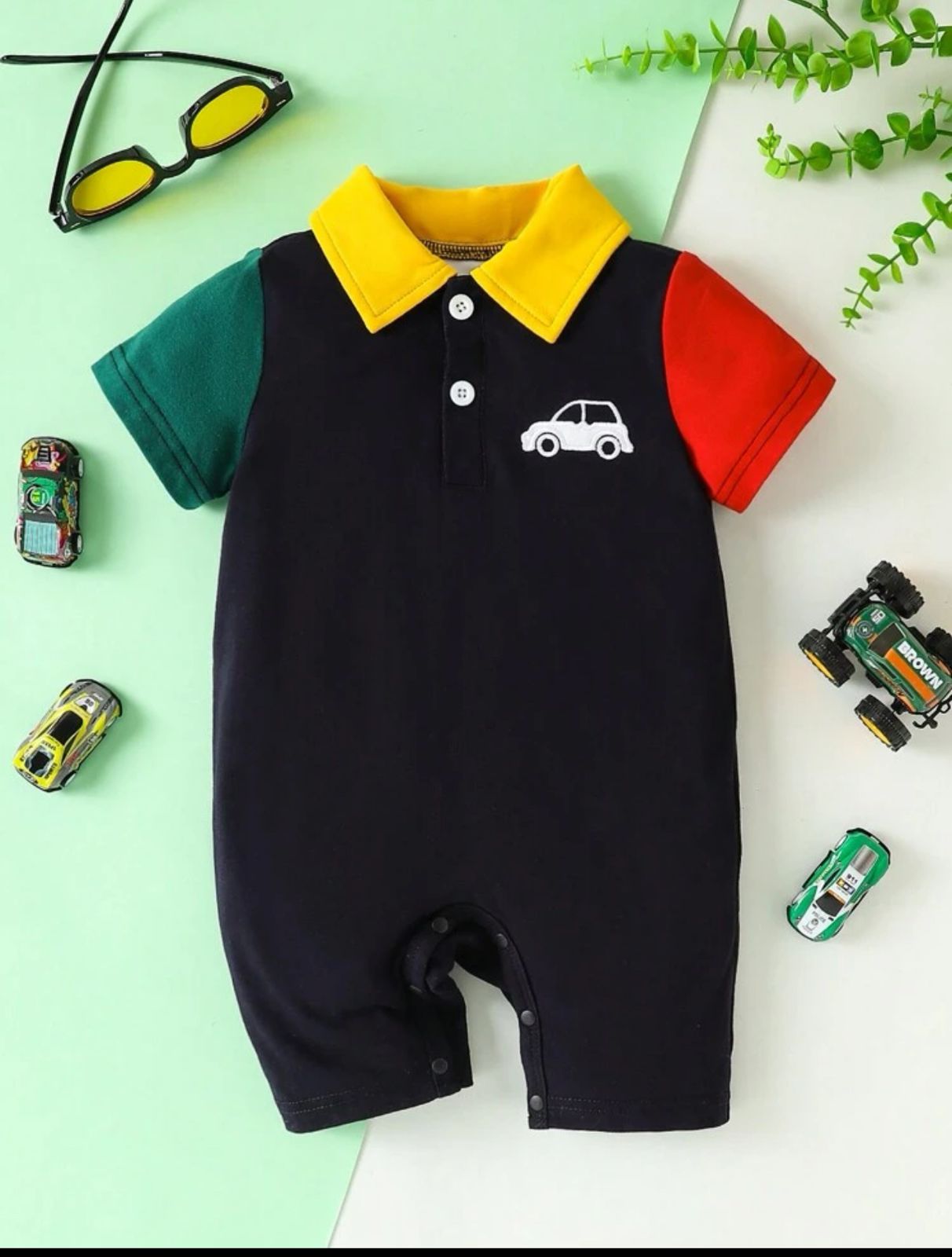 Plush-Polo Romper - Black