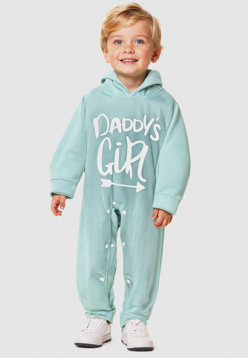 Plush-Hoodie Romper - Daddys girl in Green