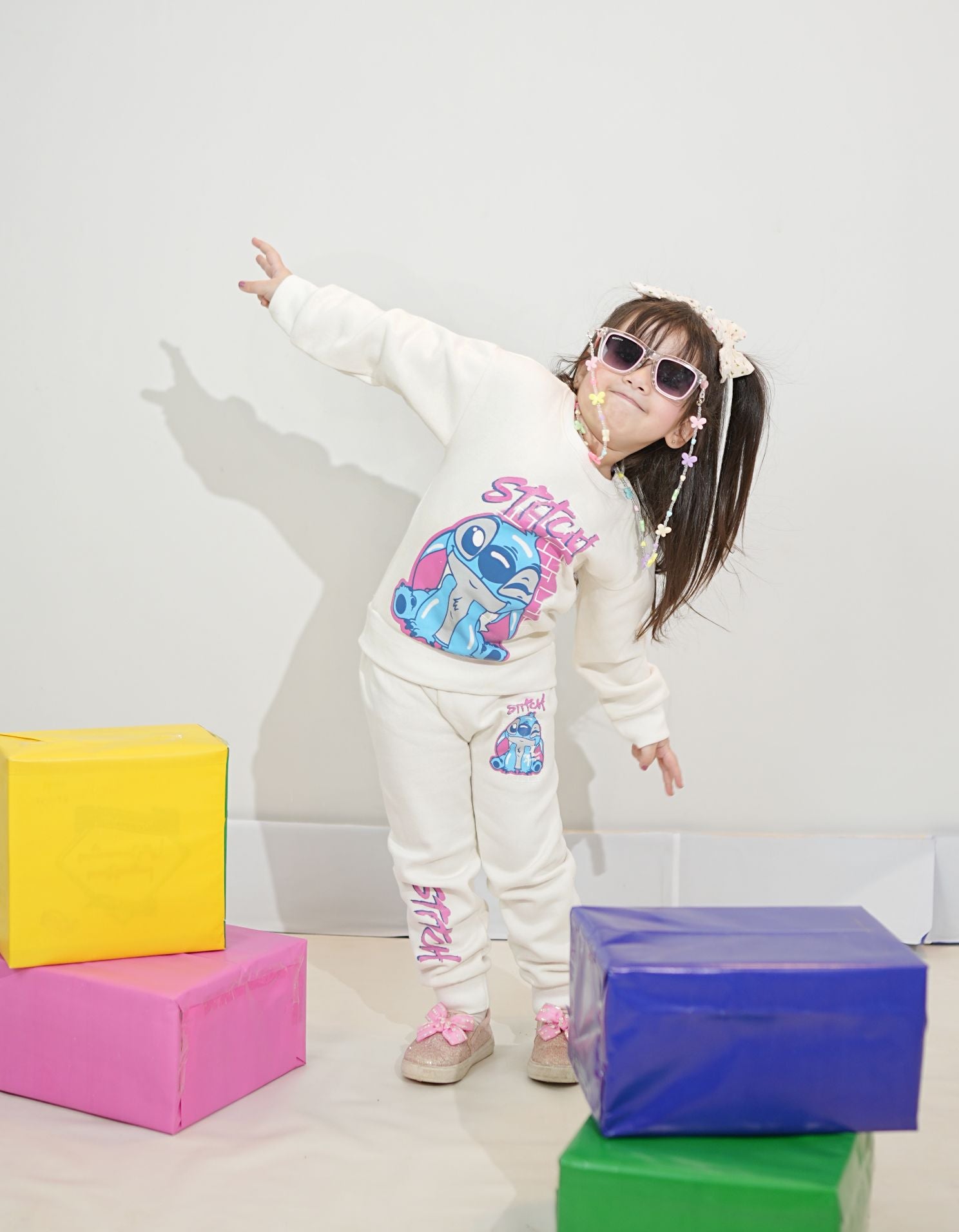 Plush  Fleece Shirt & Trouser - Stitch in White