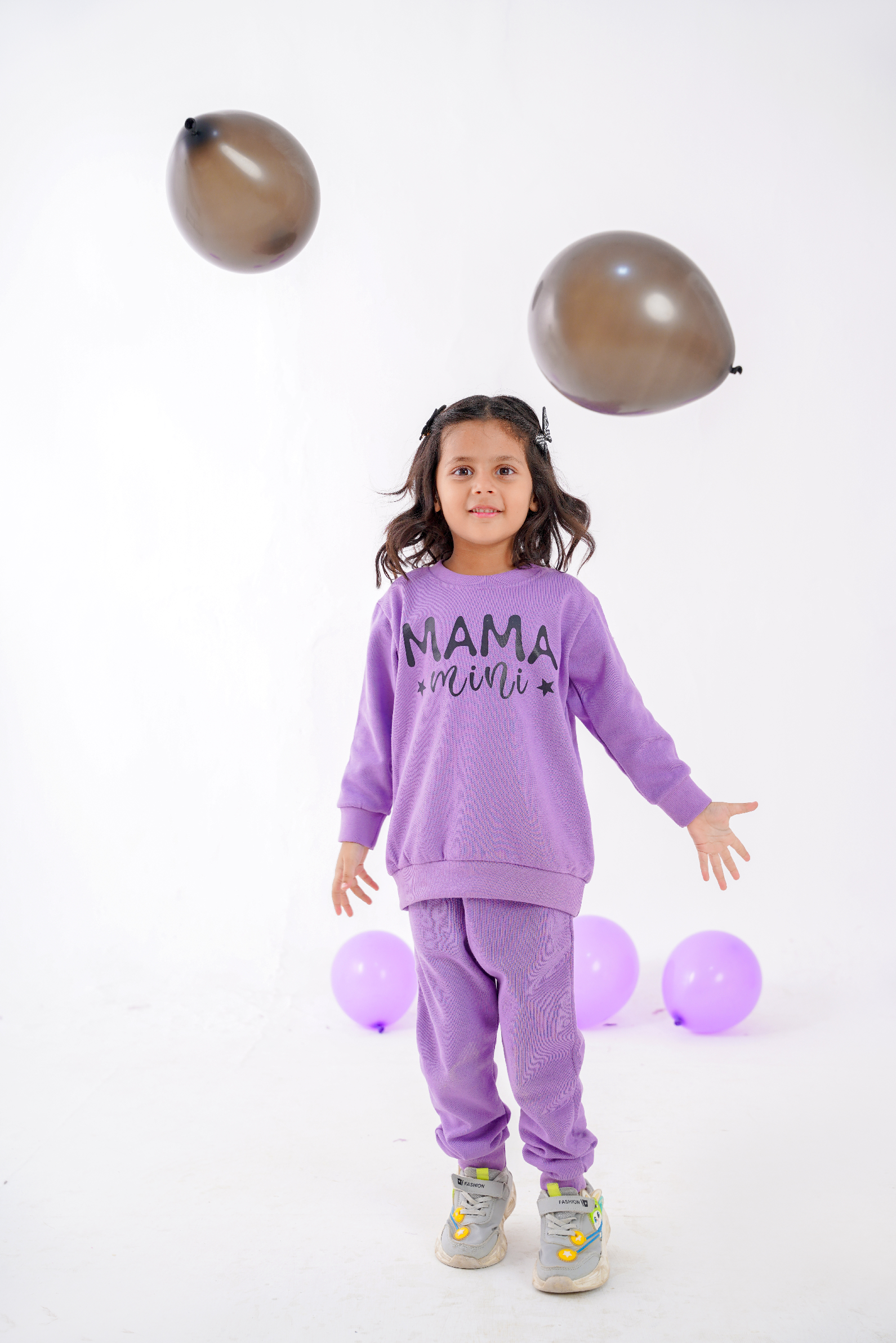 Plush Round Neck - Mama's Mini Fleece Basic Set Purple