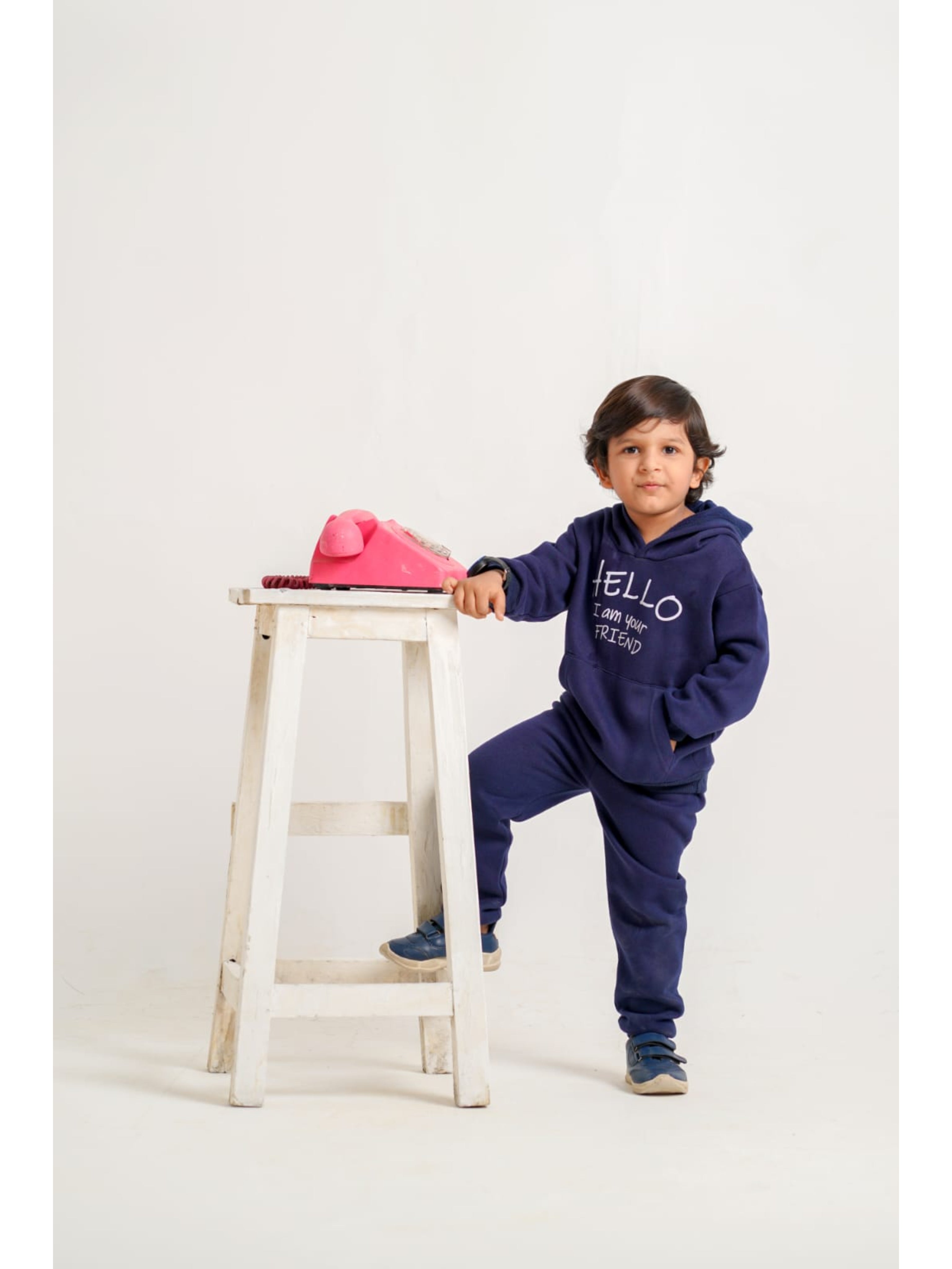 Plush Hoodied Fleece Shirt & Trouser - Hello Friend Blue