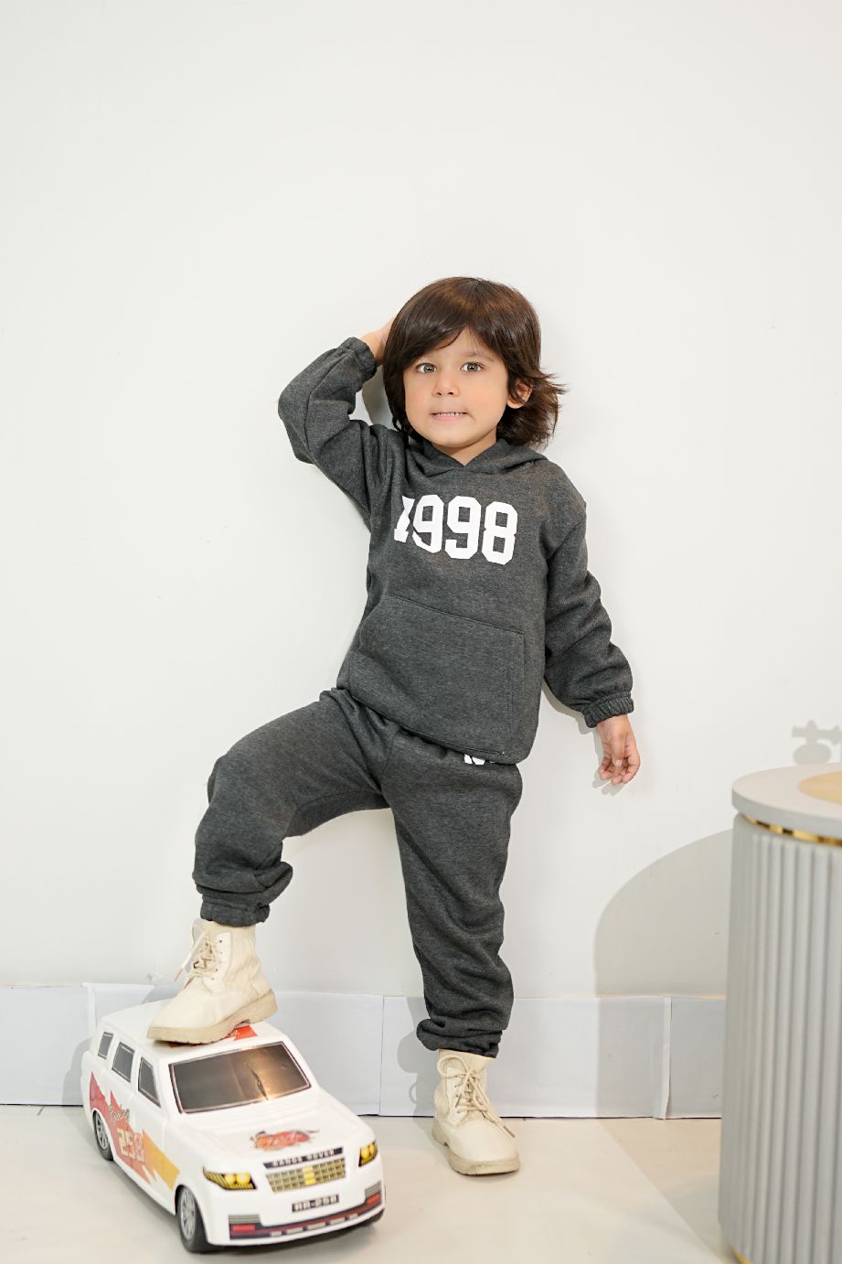 Plush Hoodied Fleece Shirt & Trouser - 1998 Basic in Charcoal Grey