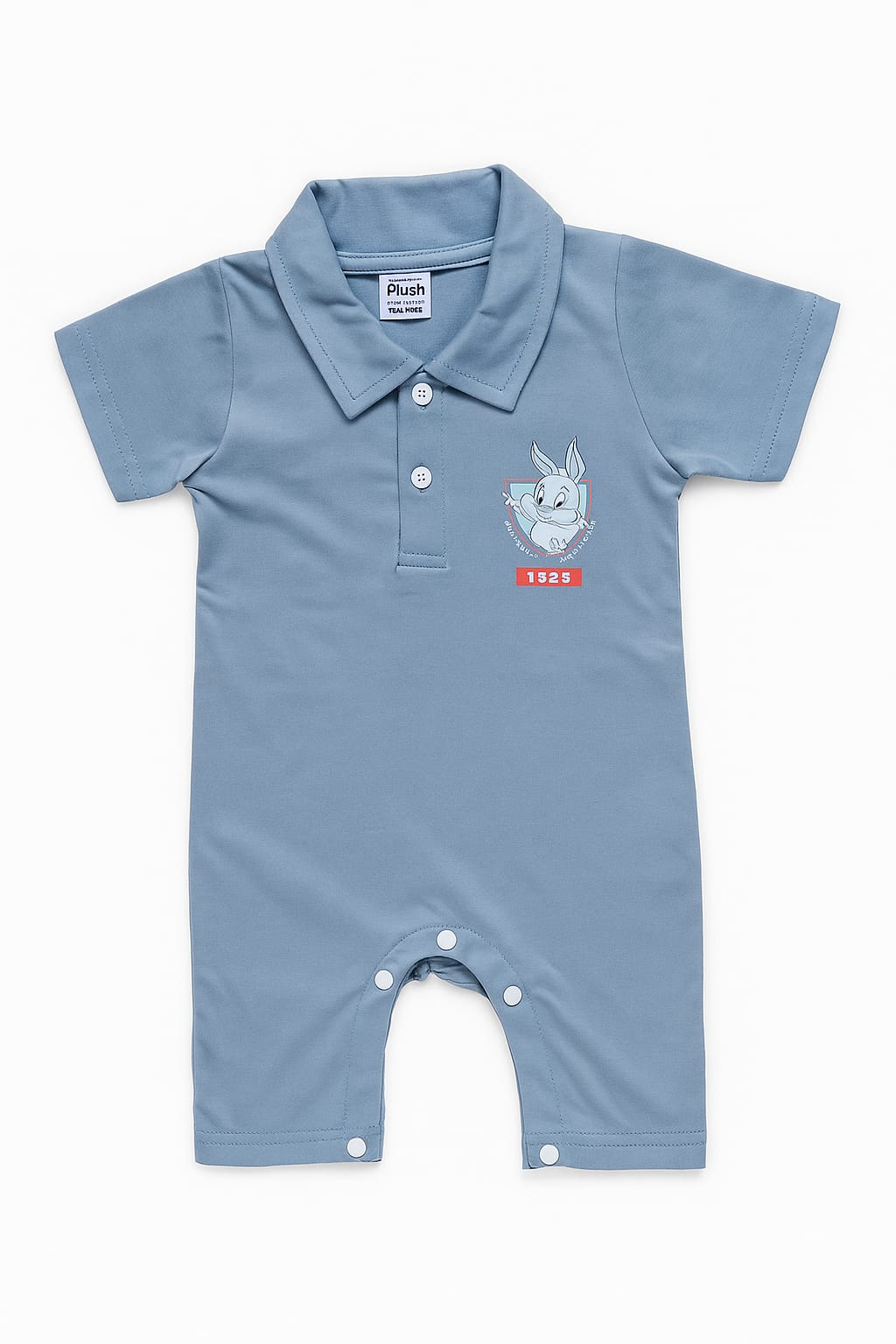 Plush-Polo Romper - Blue
