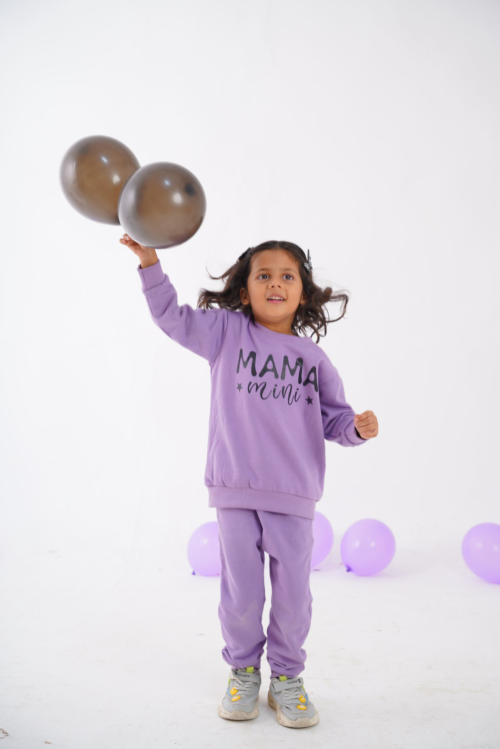 Plush Round Neck - Mama's Mini Fleece Basic Set Purple