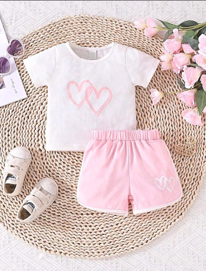 Plush-Nifty Basics Premium Short & Shirt Set - Hearts in Baby Pink