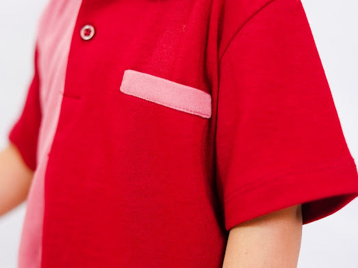 Plush-Baby Plaid Polo Shirt & Shorts-Red-Pink