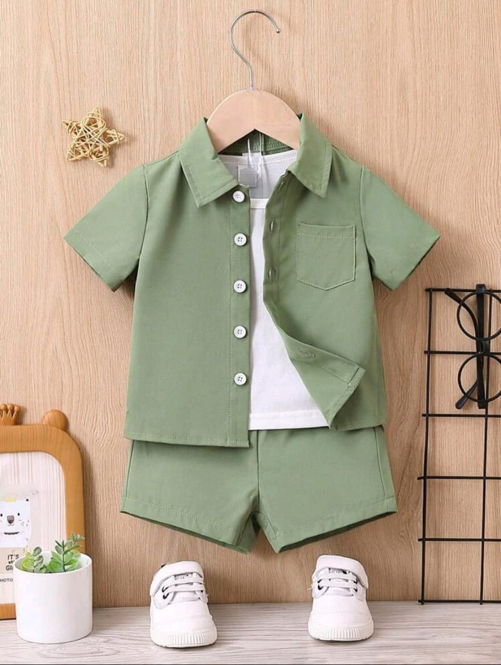 Plush-Boys Short and Shirt Set - Green