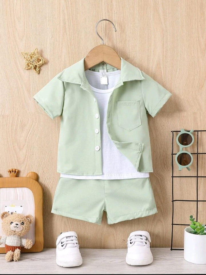 Plush-Boys Short and Shirt Set - Sea Green