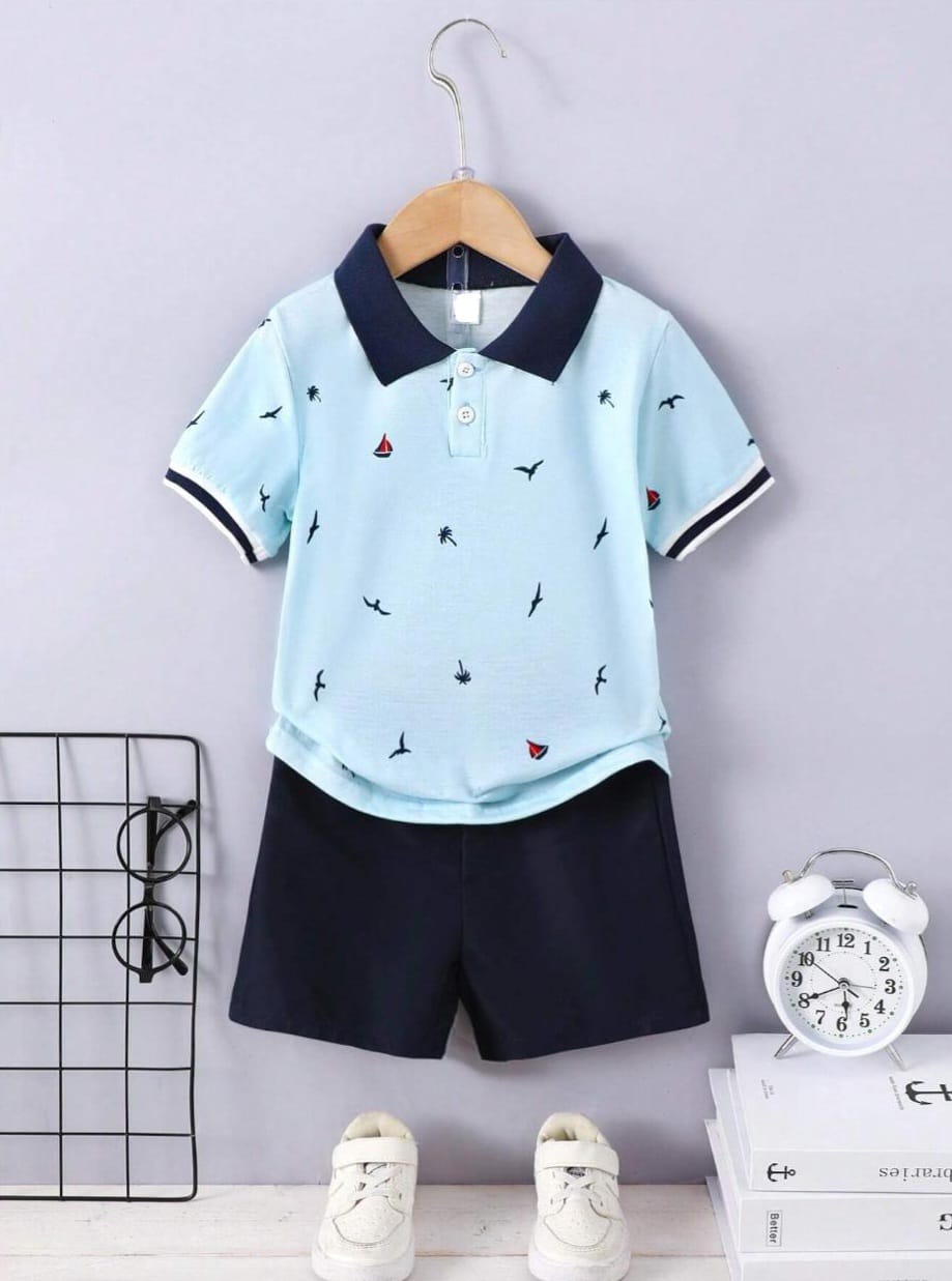 Shirt and Short Set - Blue Polo