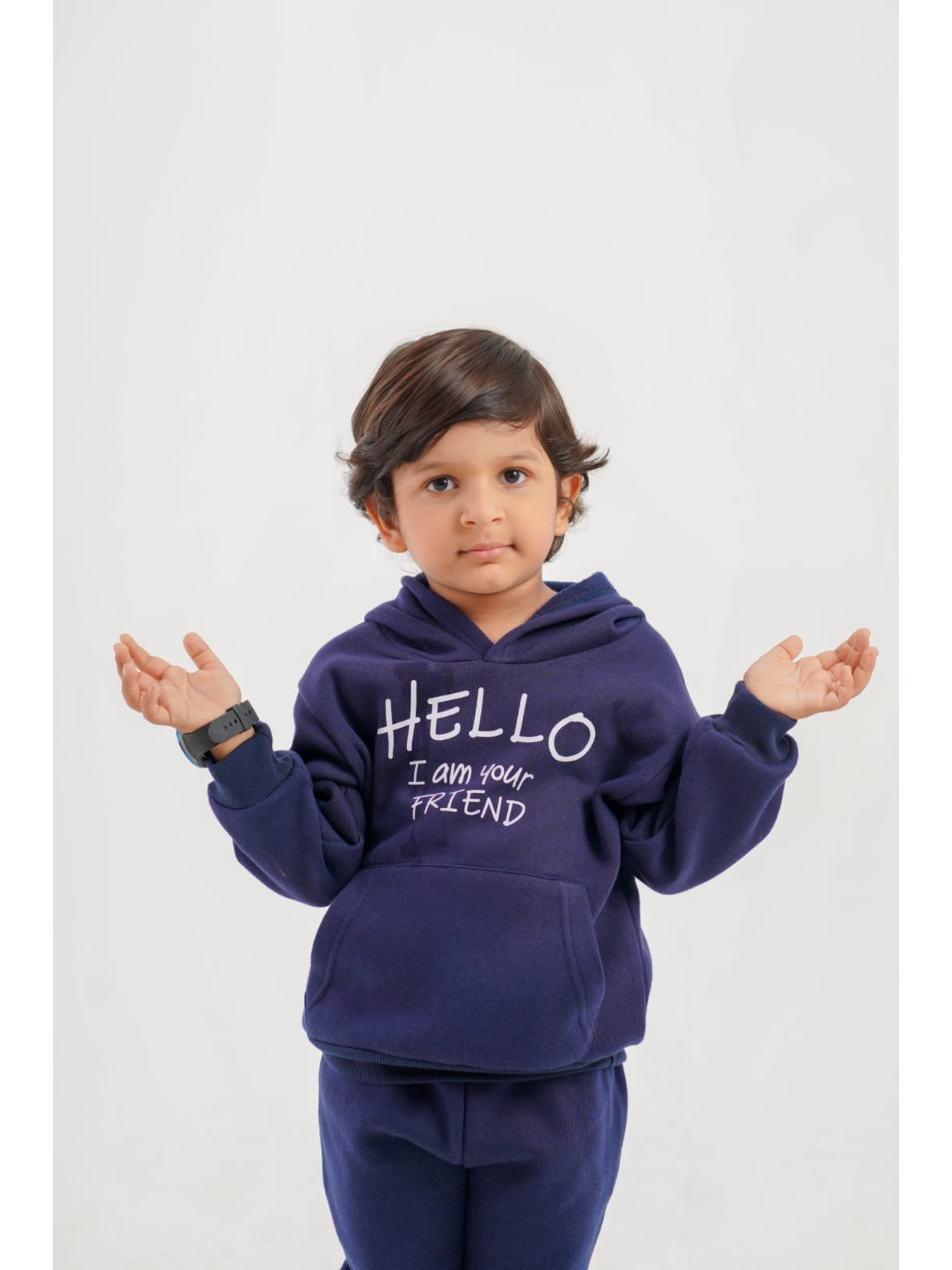 Plush Hoodied Fleece Shirt & Trouser - Hello Friend Blue