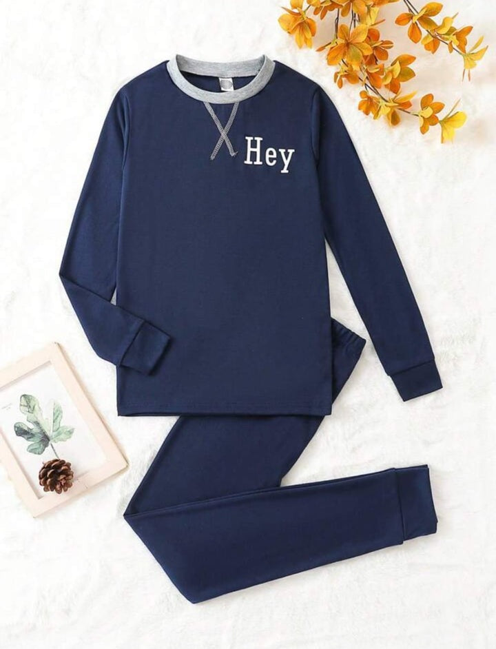 Plush-Premium Basics Casual Wear P/J Set Dark Blue