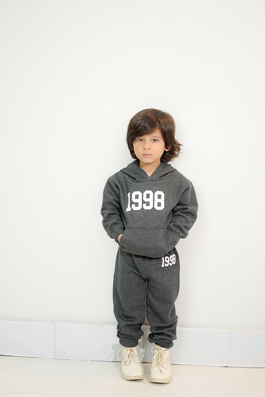 Plush Hoodied Fleece Shirt & Trouser - 1998 Basic in Charcoal Grey