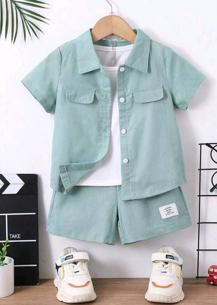 Plush-Boys Short and Shirt Set - Mint