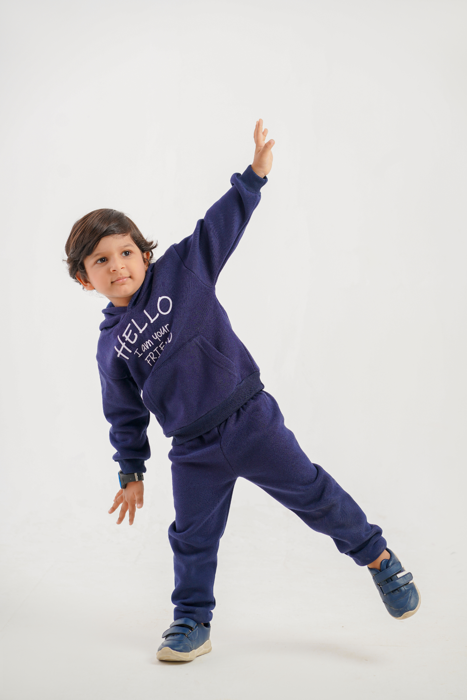 Plush Hoodied Fleece Shirt & Trouser - Hello Friend Blue