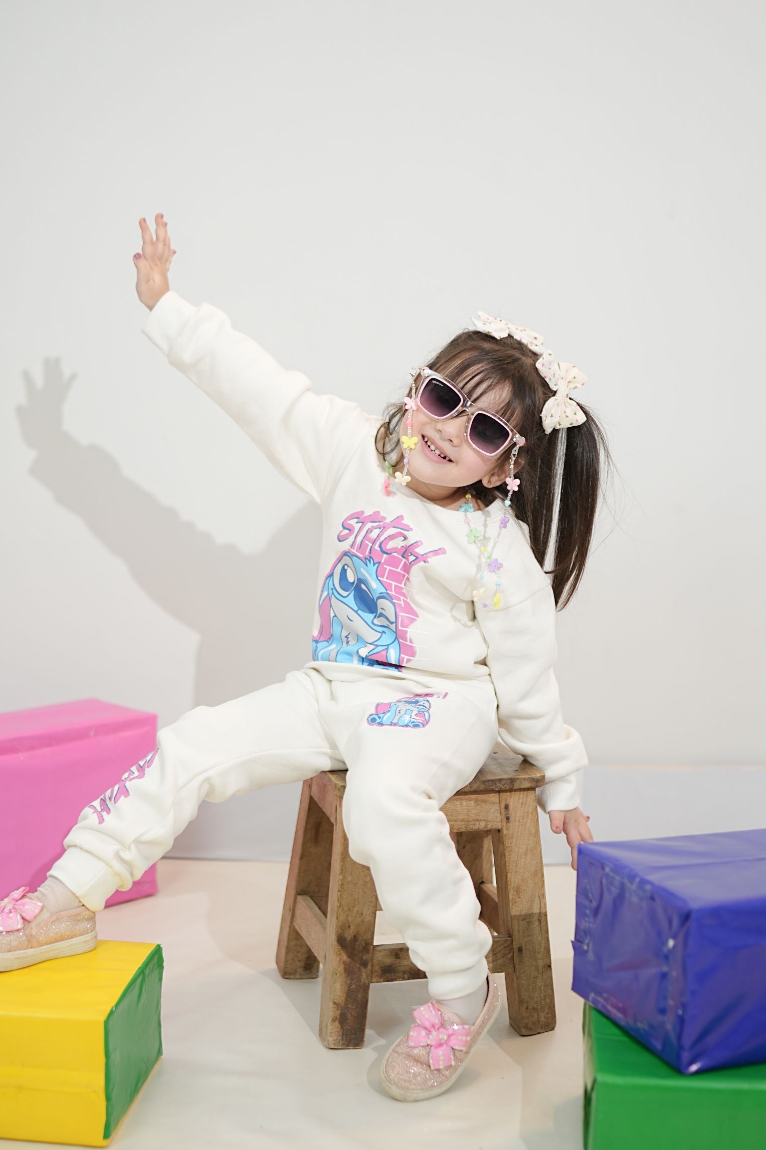 Plush  Fleece Shirt & Trouser - Stitch in White