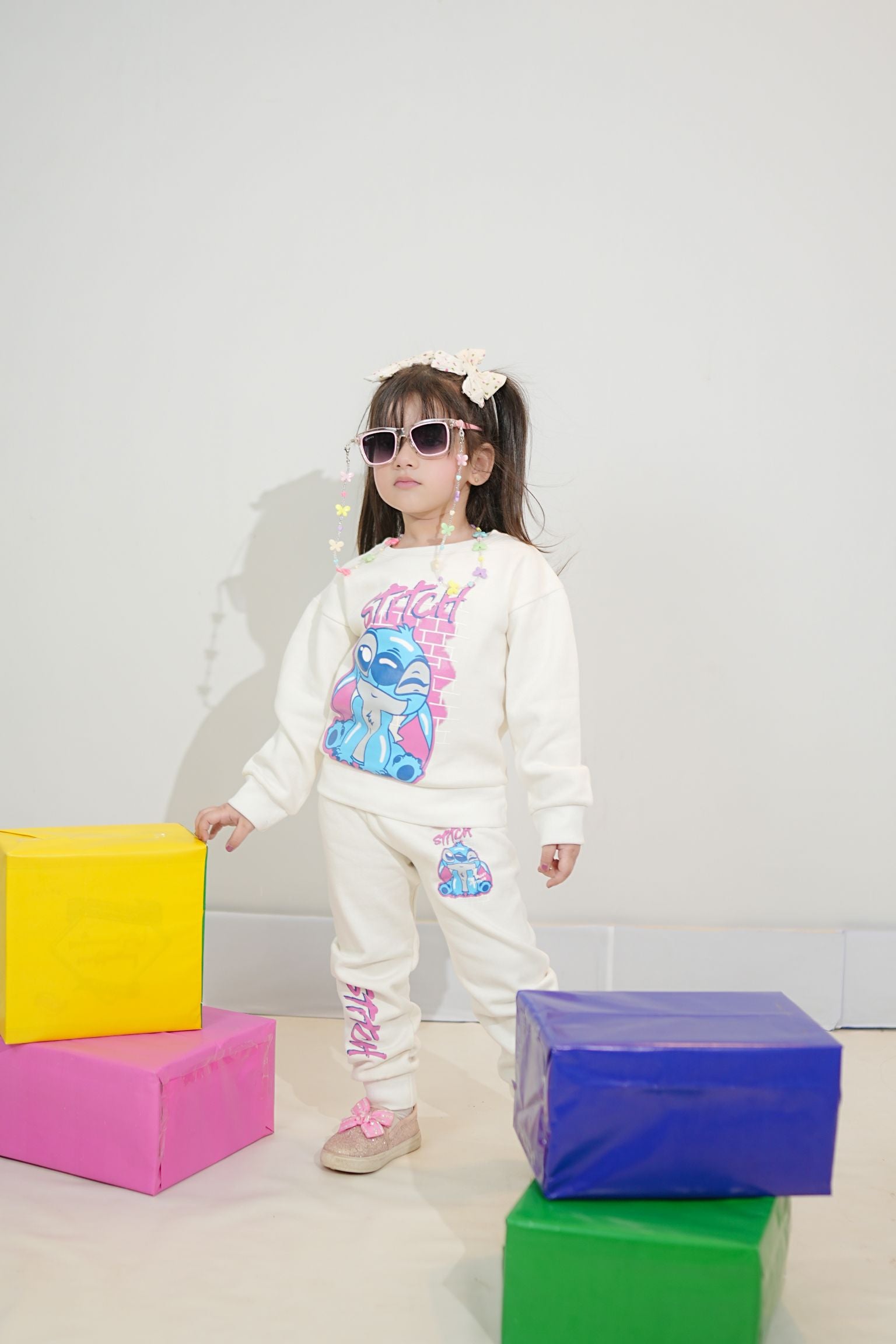 Plush  Fleece Shirt & Trouser - Stitch in White