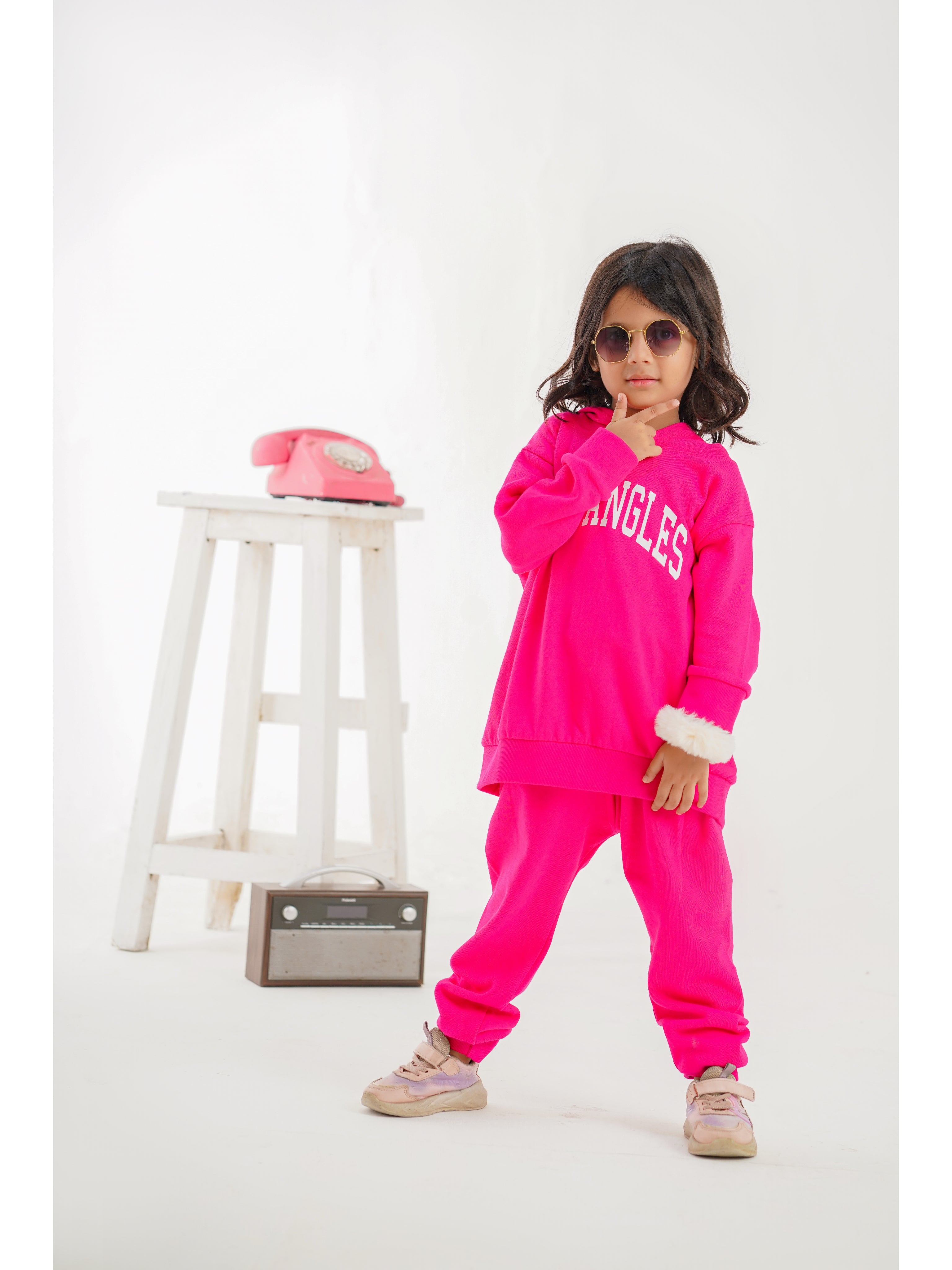 Plush Hoodied Fleece Shirt & Trouser - Los Angeles Pink