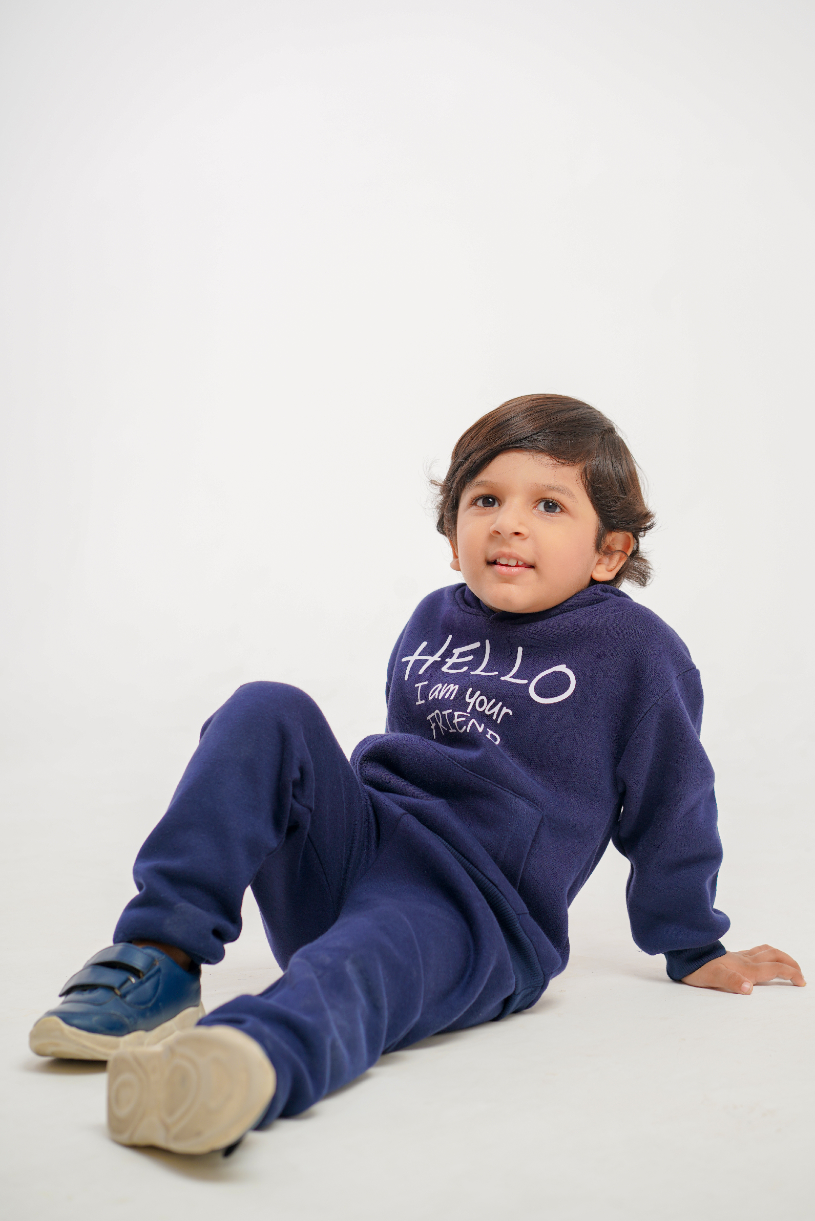 Plush Hoodied Fleece Shirt & Trouser - Hello Friend Blue