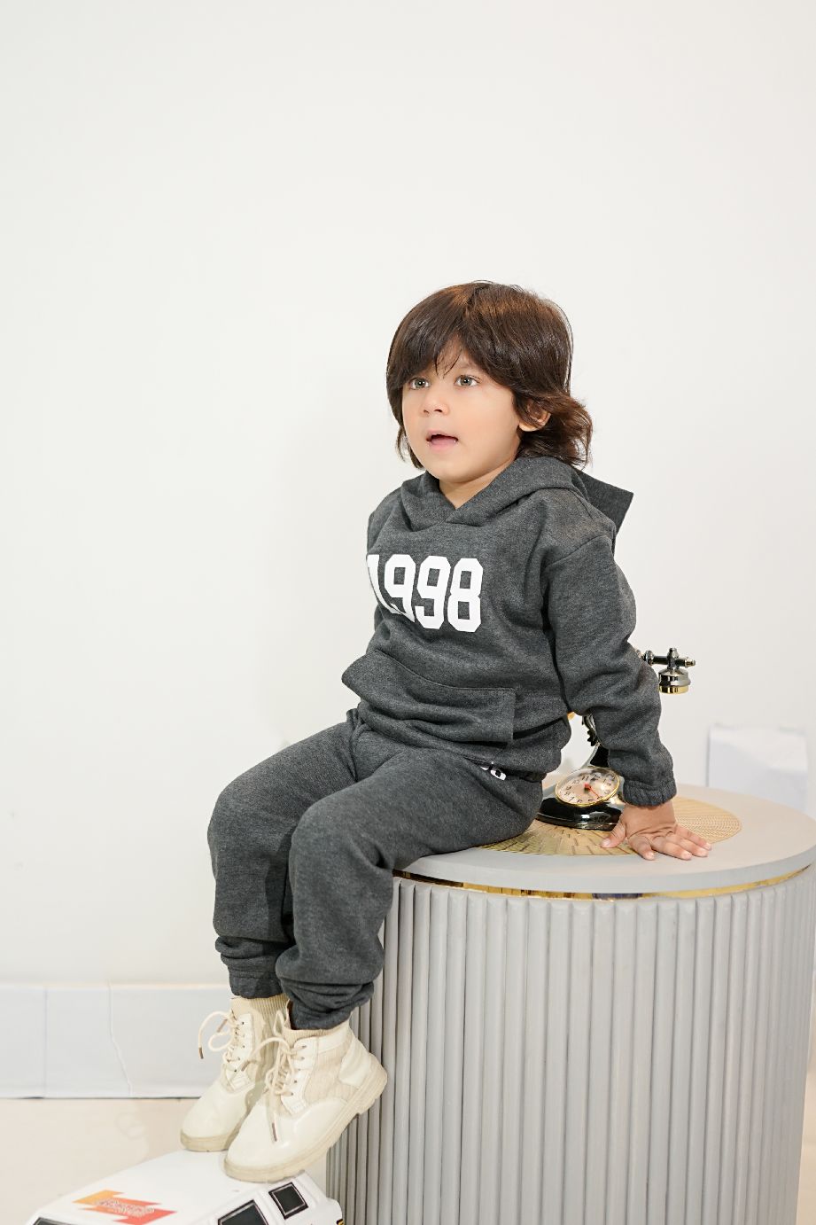 Plush Hoodied Fleece Shirt & Trouser - 1998 Basic in Charcoal Grey