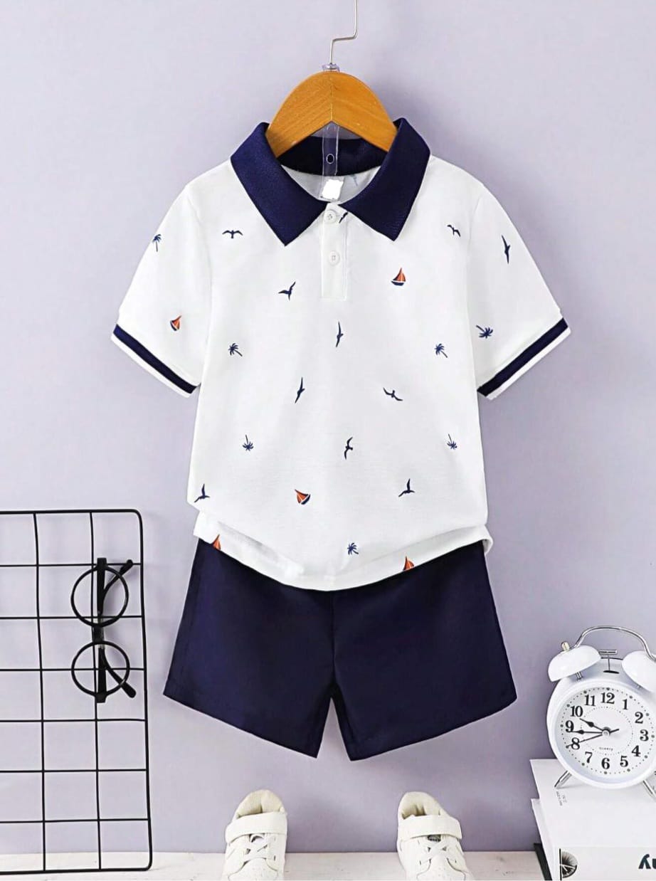 Shirt and Short Set - White Polo