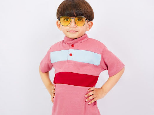 Plush-Baby Plaid Polo Shirt & Shorts-Blue-Red-Pink
