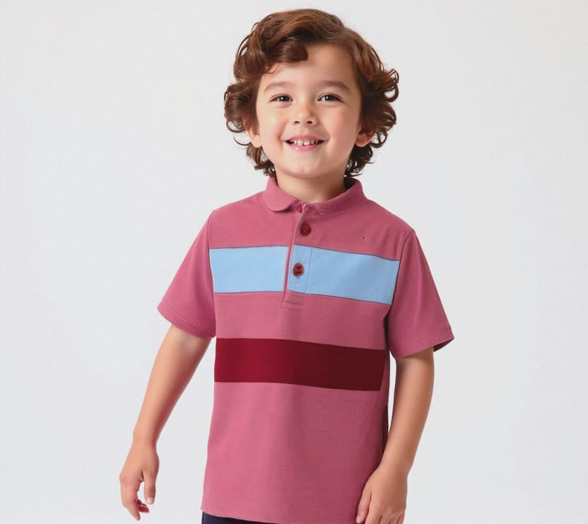 Plush-Baby Plaid Polo Shirt & Shorts-Blue-Red-Pink