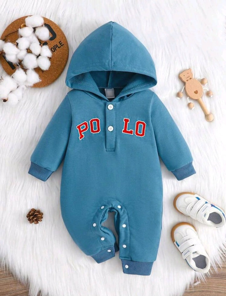 Plush-Hoodie Romper - Polo in Blue
