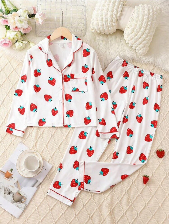 Plush Night Suit - PJ set Red Strawberry