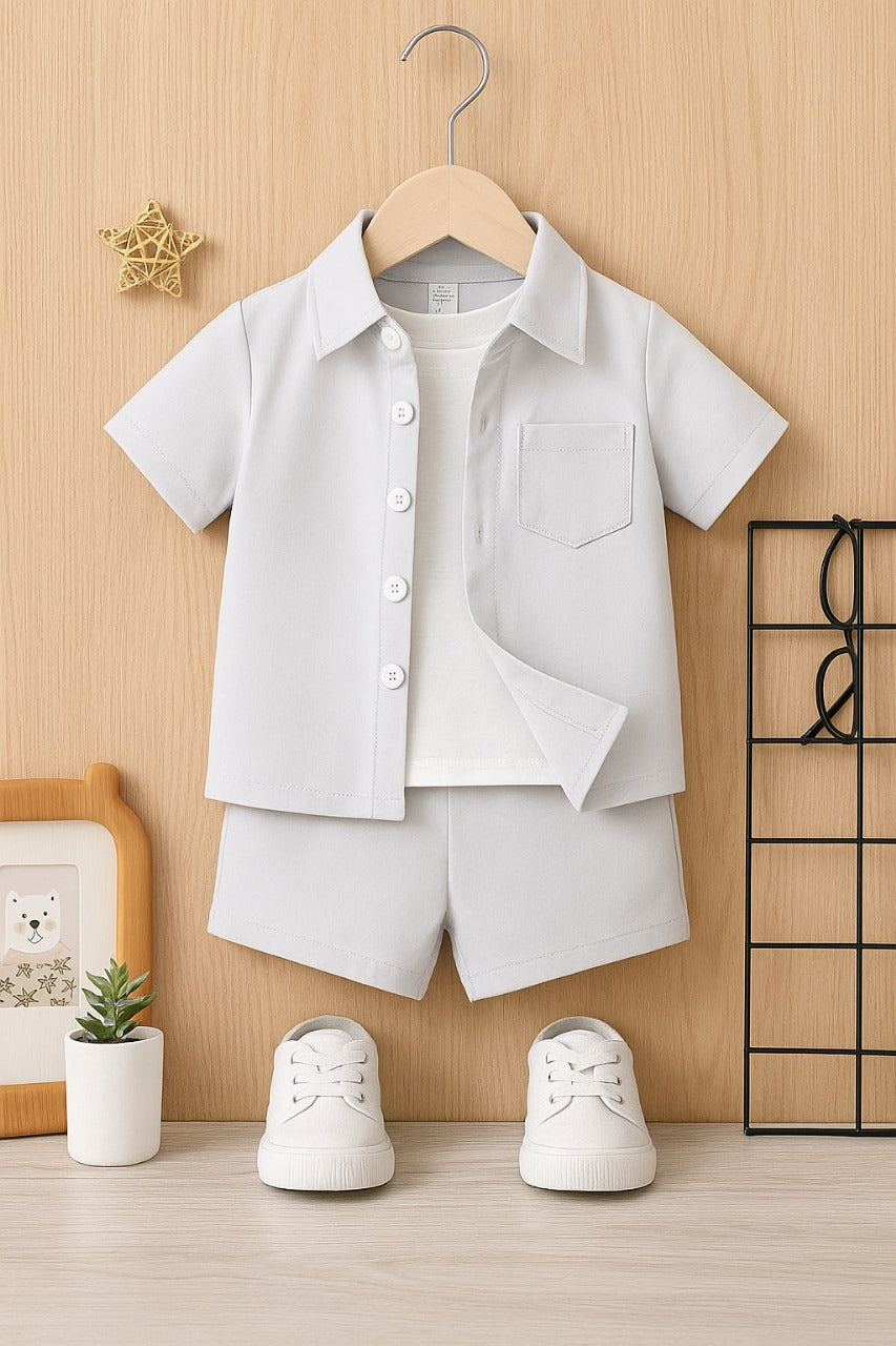Plush-Boys Short and Shirt Set - Grey