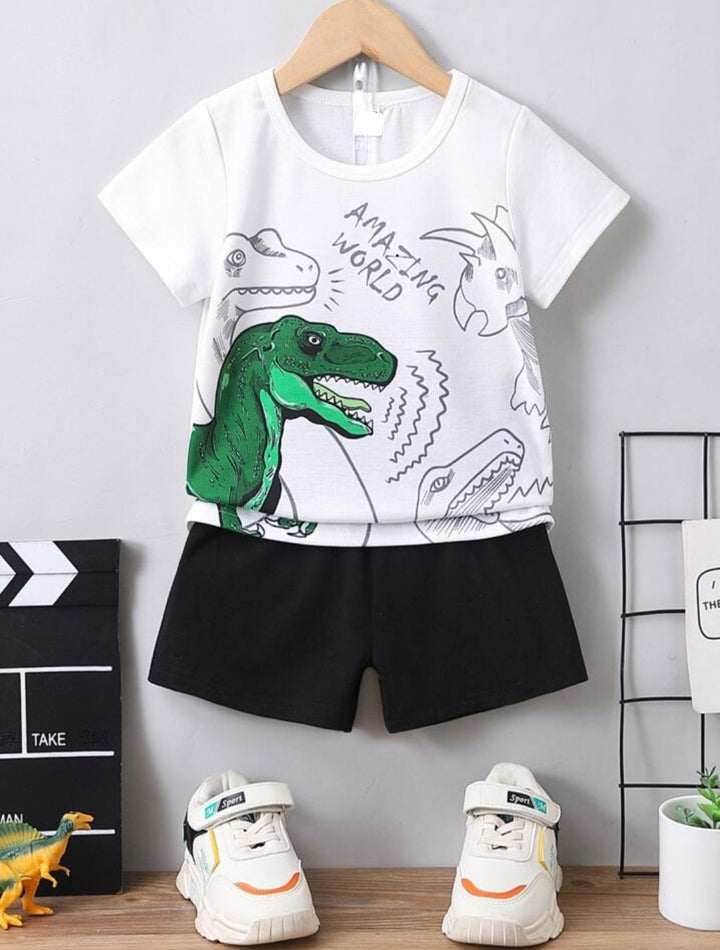 Shirt and Short Set - White Dino