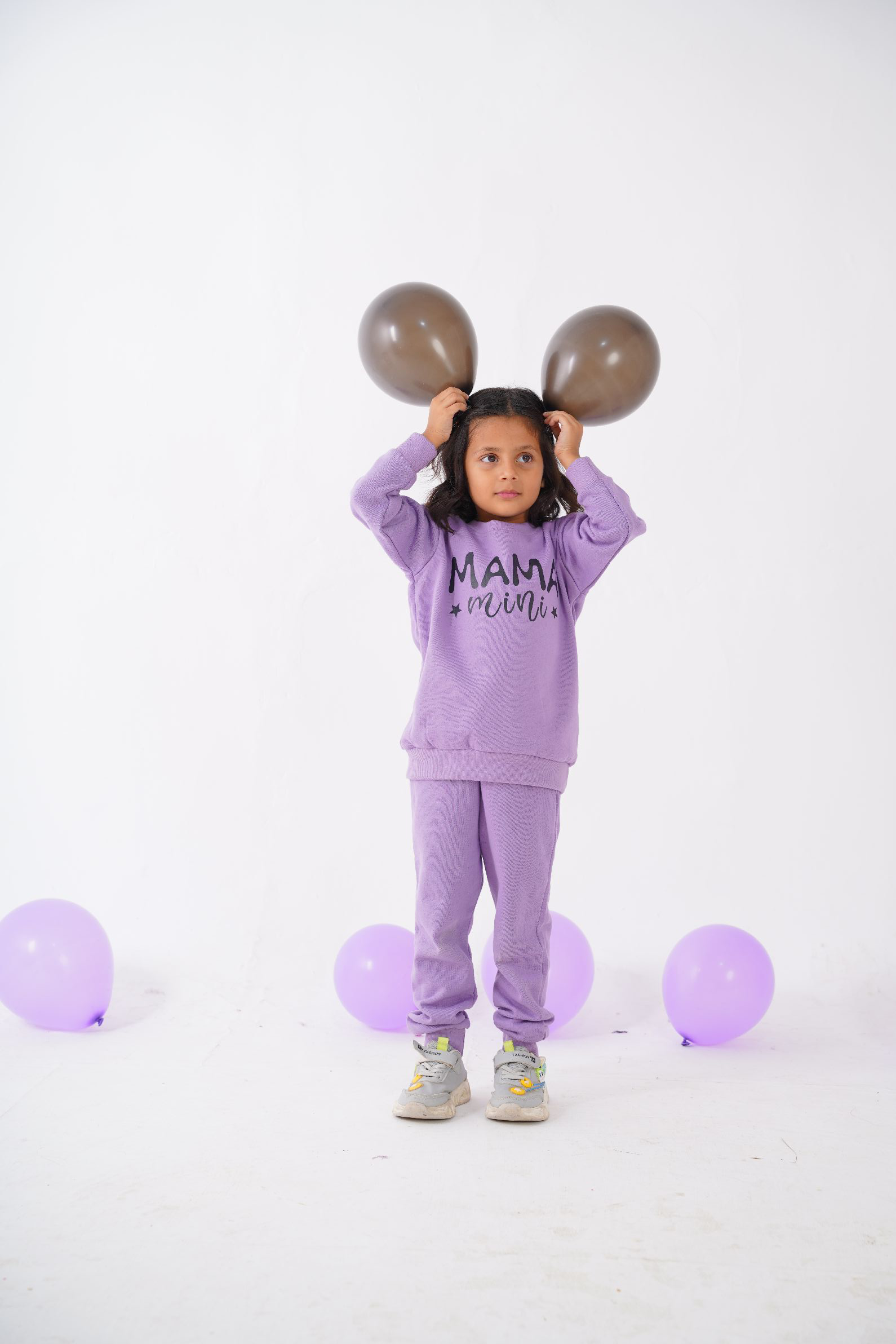 Plush Round Neck - Mama's Mini Fleece Basic Set Purple