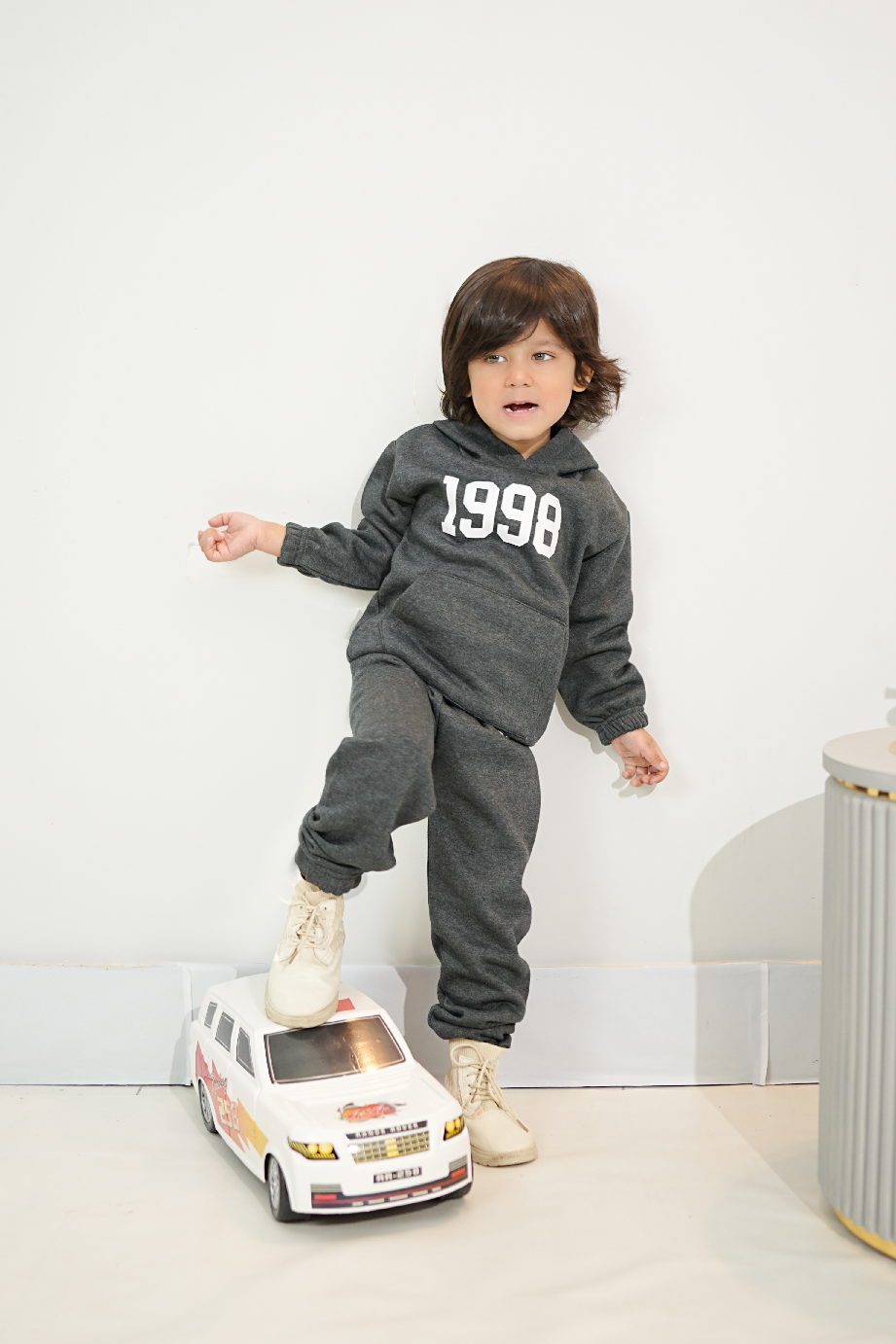 Plush Hoodied Fleece Shirt & Trouser - 1998 Basic in Charcoal Grey