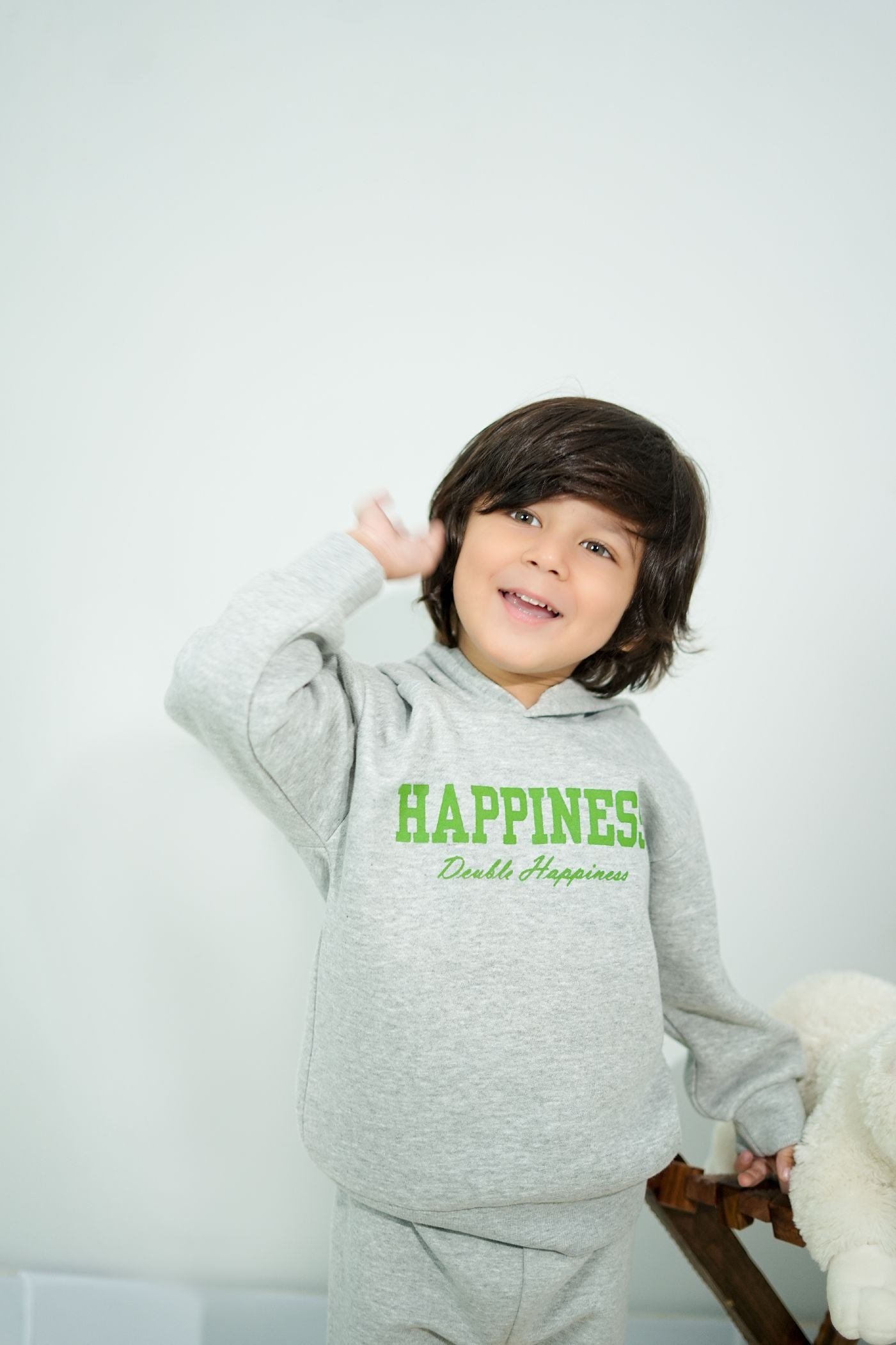 Plush Hoodie Style - Happiness Fleece Sweat Set Grey