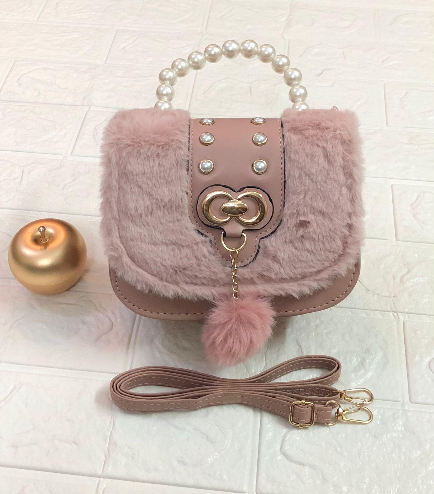 Kids fur bag pink