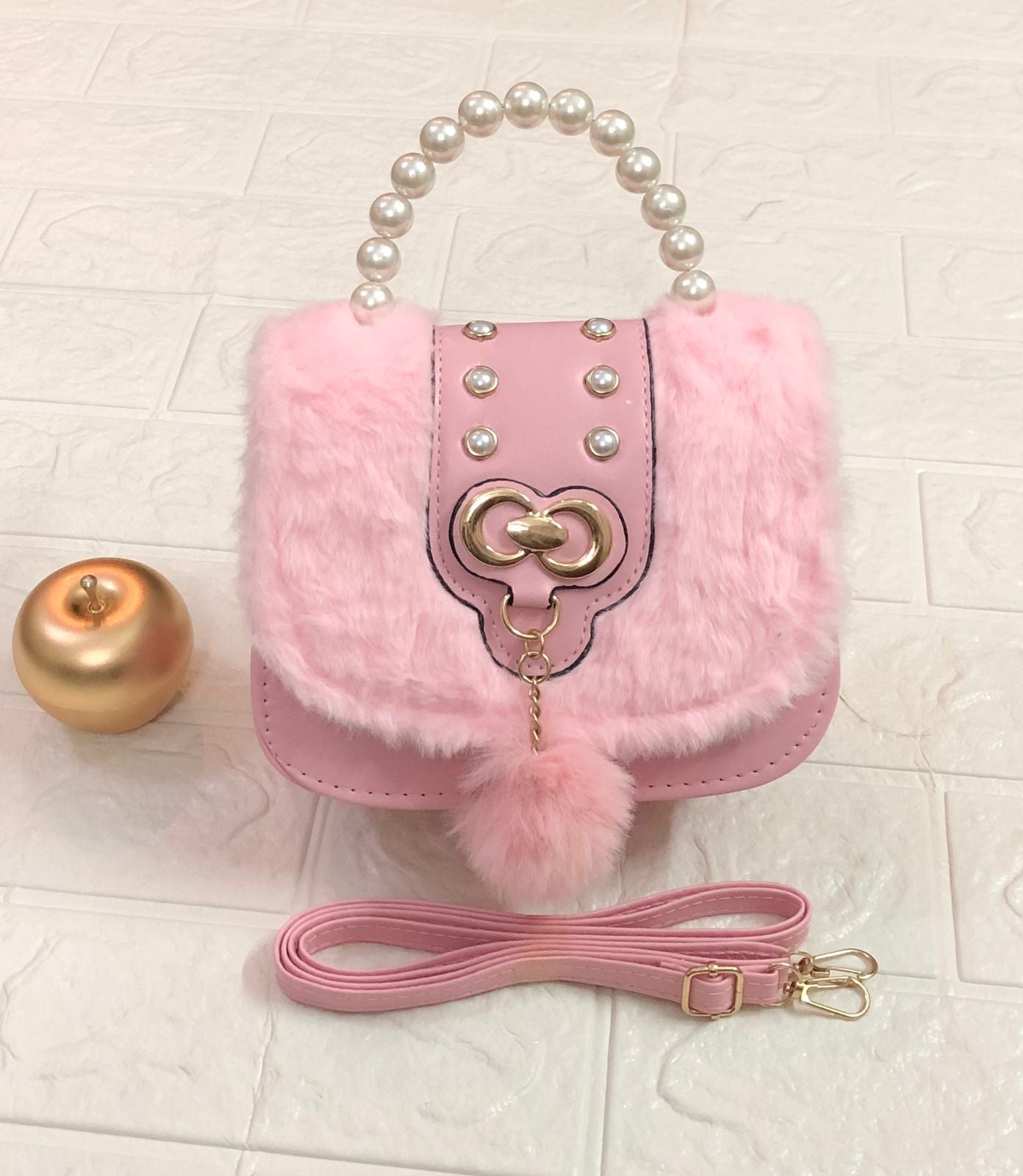 Kids fur bag light pink