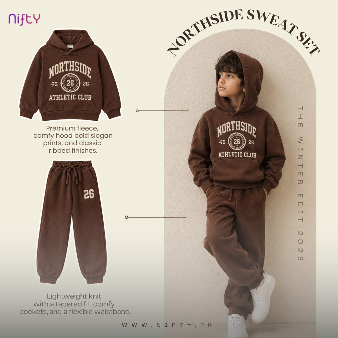 Brown Northside Athletic Club kids varsity hoodie and jogger set