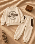 Kids beige California print fleece sweatshirt and jogger set