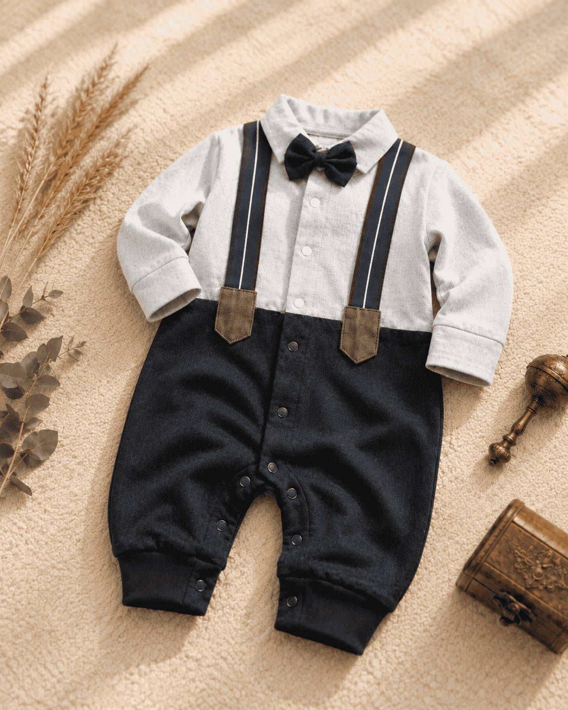 Newborn Gentleman Romper - Grey & Navy