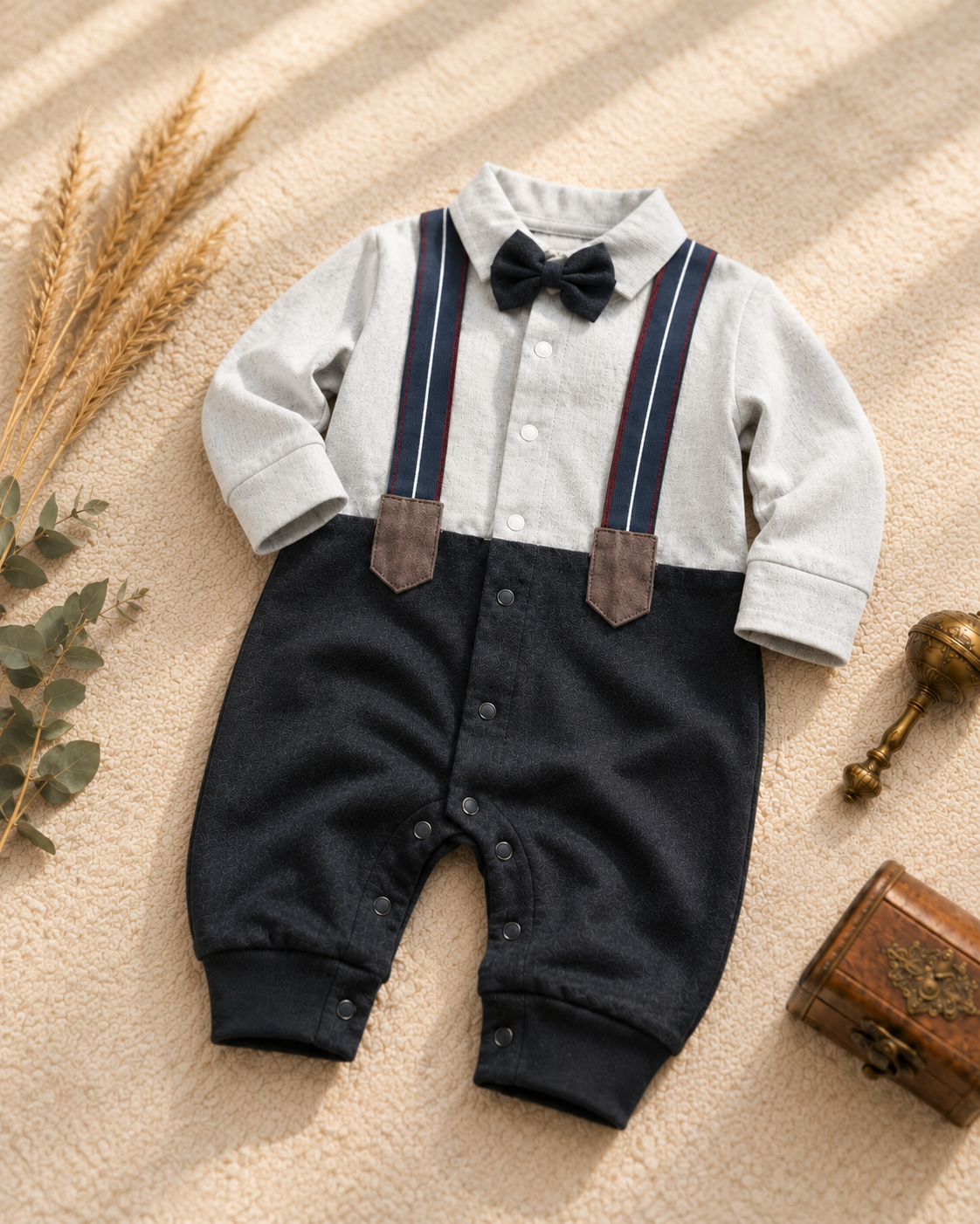 Newborn Gentleman Romper - Grey & Navy