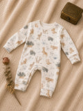 Cream baby romper with elephant giraffe print