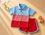 Plush-Baby Plaid Polo Shirt & Shorts-Red-Blue