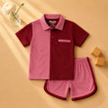 Plush-Baby Plaid Polo Shirt & Shorts-Red-Pink