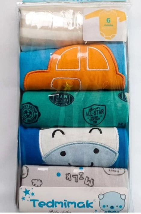 Baby Boy Printed Bodysuits Pack of 5