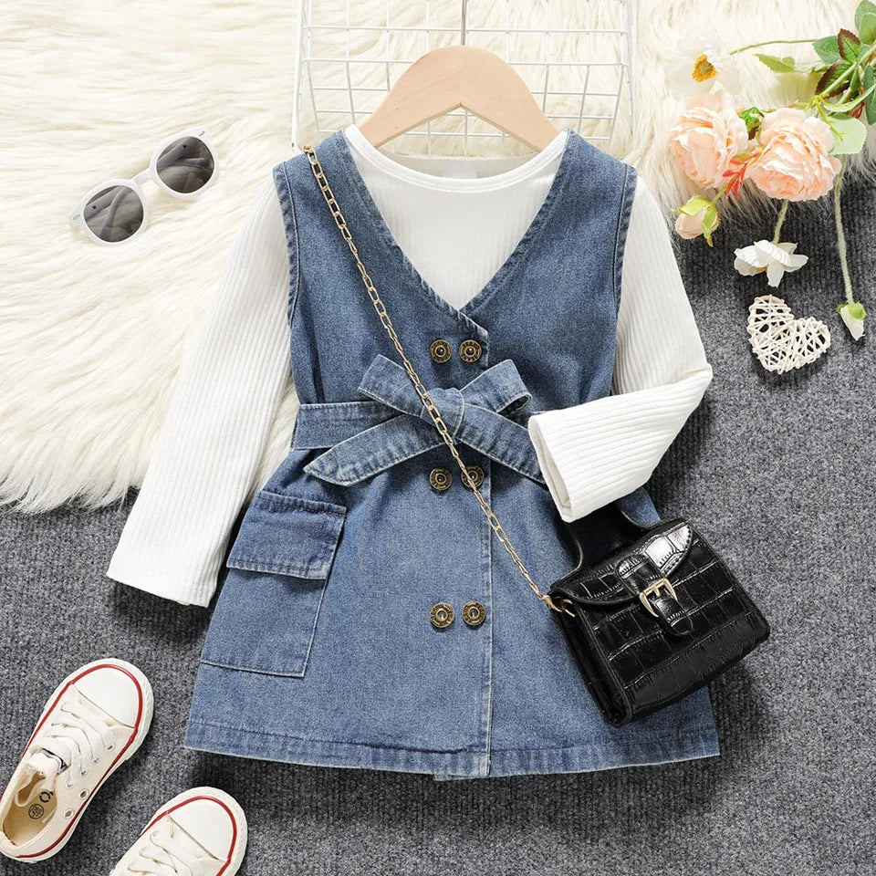 Plush-Denim Frock with belt