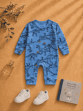 Blue baby romper with dinosaur print