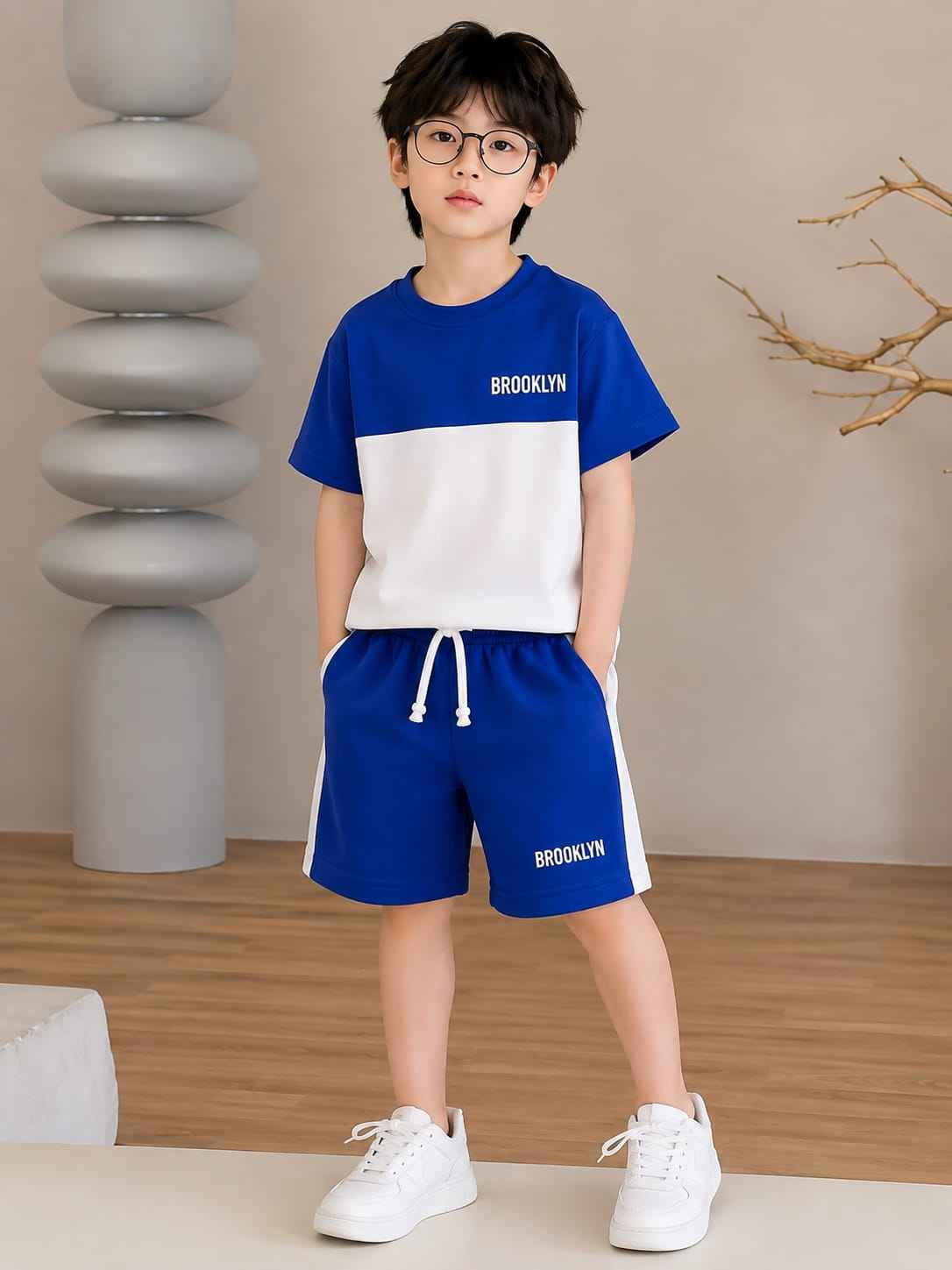 Boys Royal Blue & White "Brooklyn" T-Shirt & Shorts Set