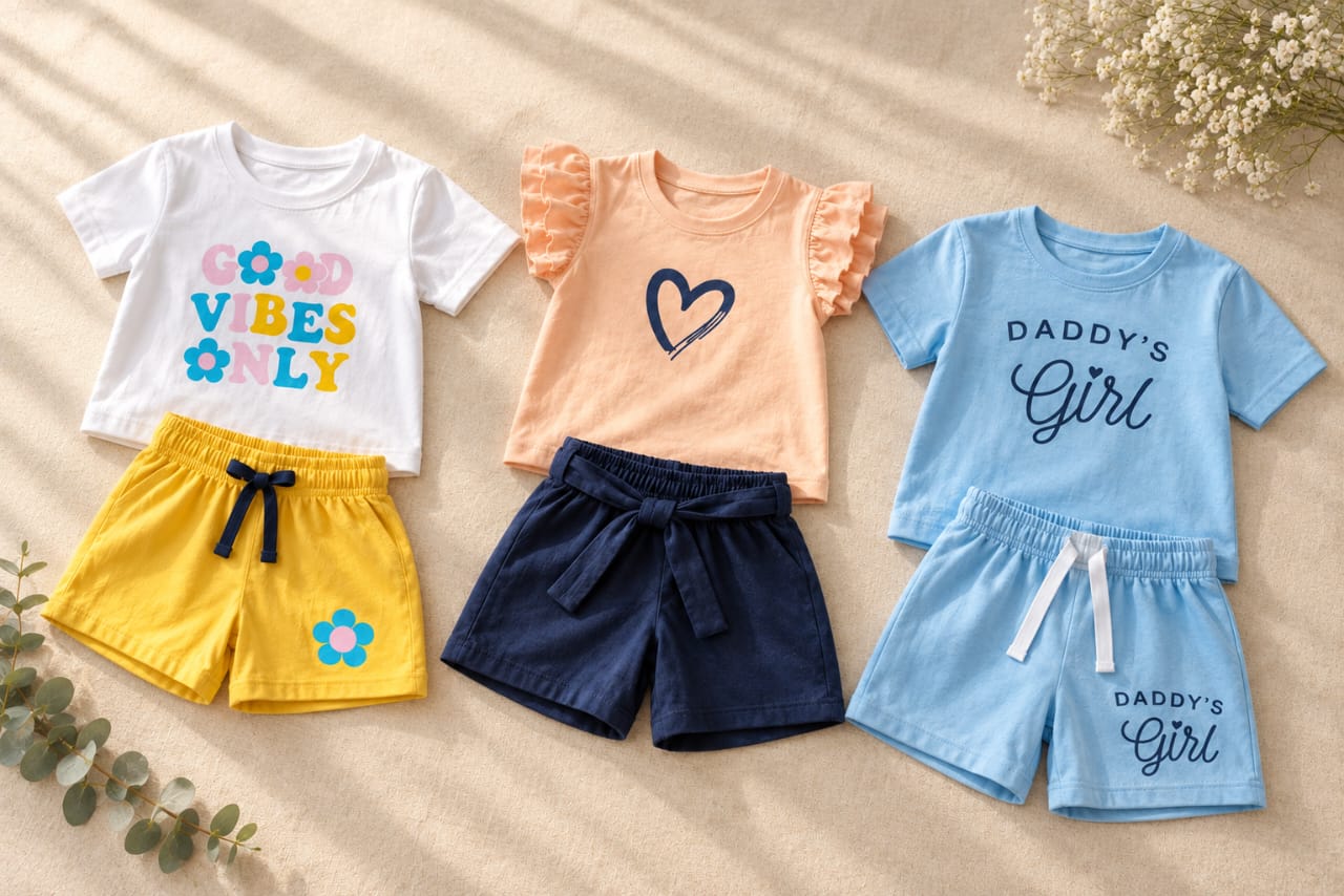Girls Ruffle Sleeve Co-ord Set Pack of 3 – Cute Prints